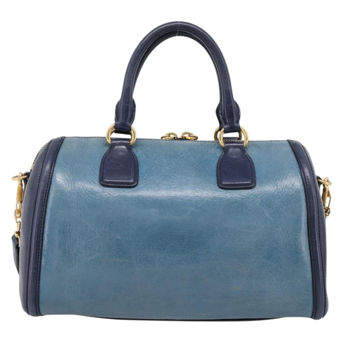 Miu Miu Beau Top Handle Leather Navy Leather Handbag (Pre-Owned)