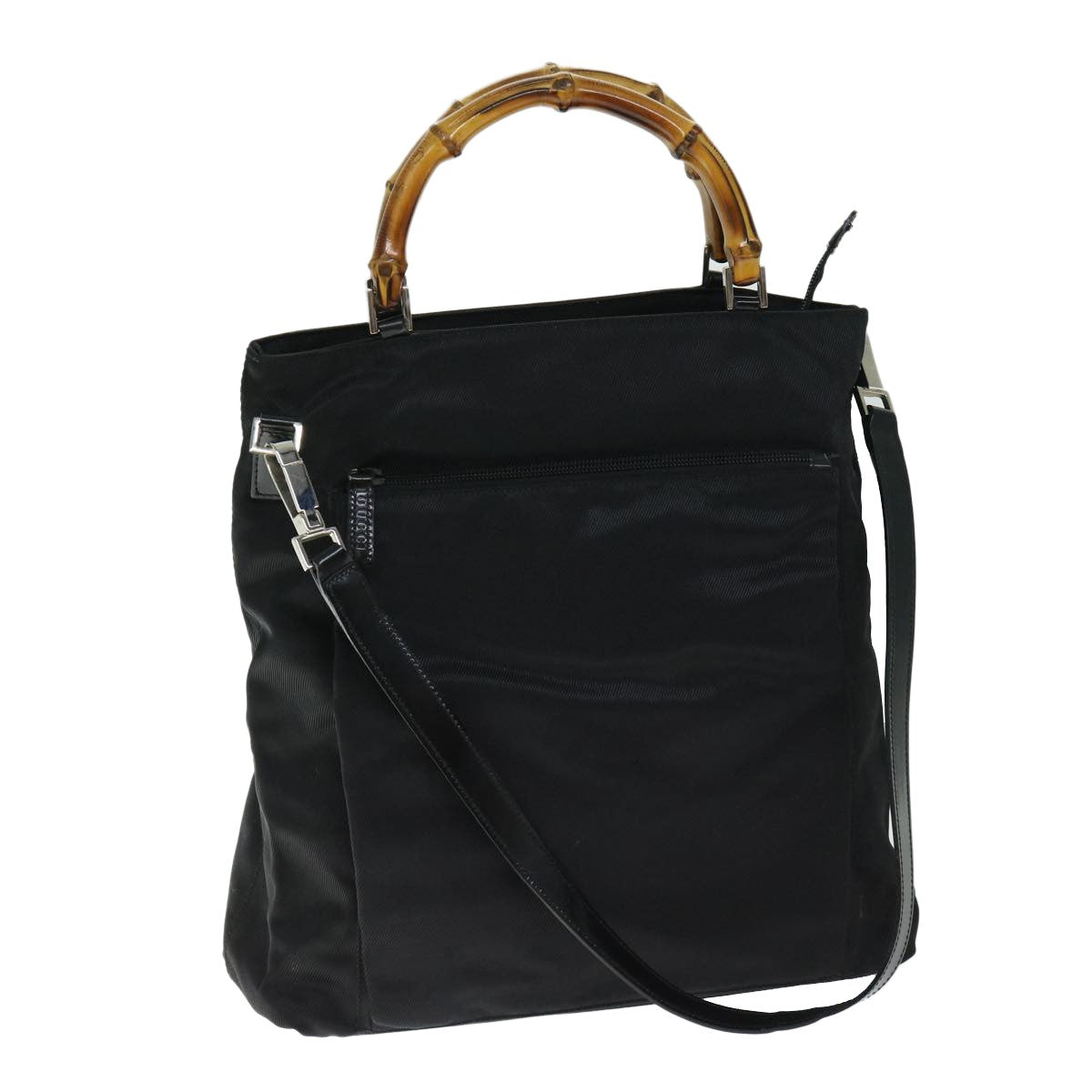 Gucci Vintage Bamboo Handle Nylon Black Nylon Tote Bag Bag (Pre-Owned)