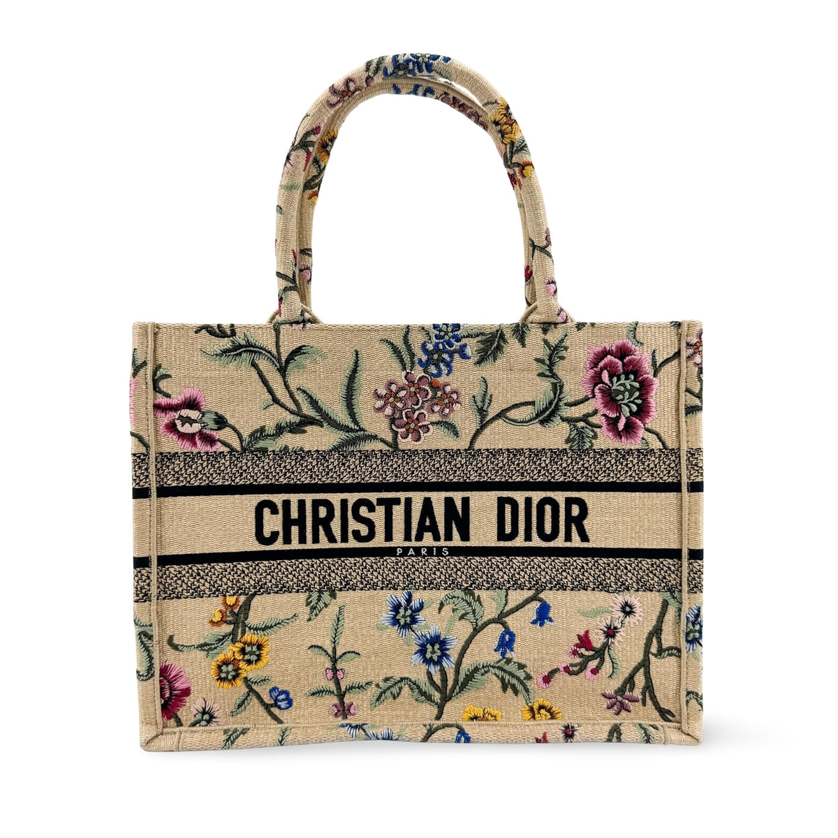 Christian Dior Book Embroidered Canvas Beige Canvas Tote Bag Bag (Pre-Owned)