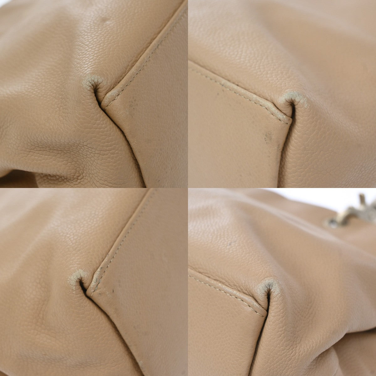 Chanel Vintage Handle Cc Caviar Beige Leather Tote Bag Bag (Pre-Owned)