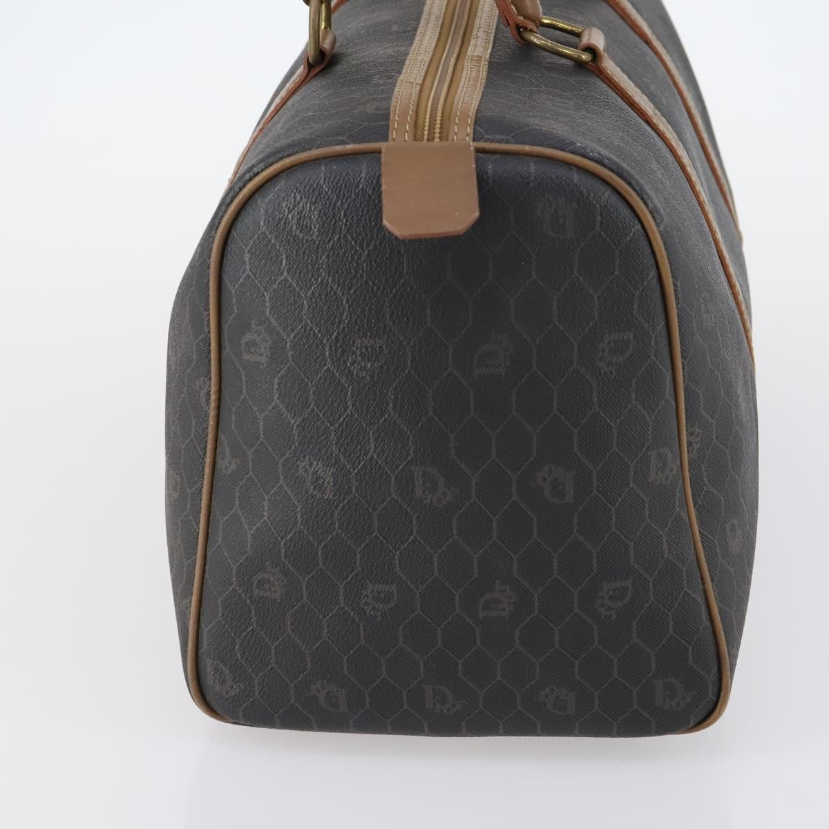 Christian Dior Vintage Honeycomb Boston Canvas And Leather Black Canvas Travel Bag Bag (Pre-Owned)