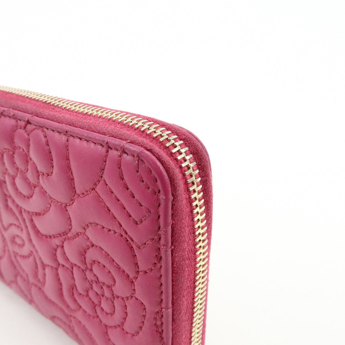 Chanel Zip Around Camellia Patent Pink Calfskin Wallets Accessory (Pre-Owned)