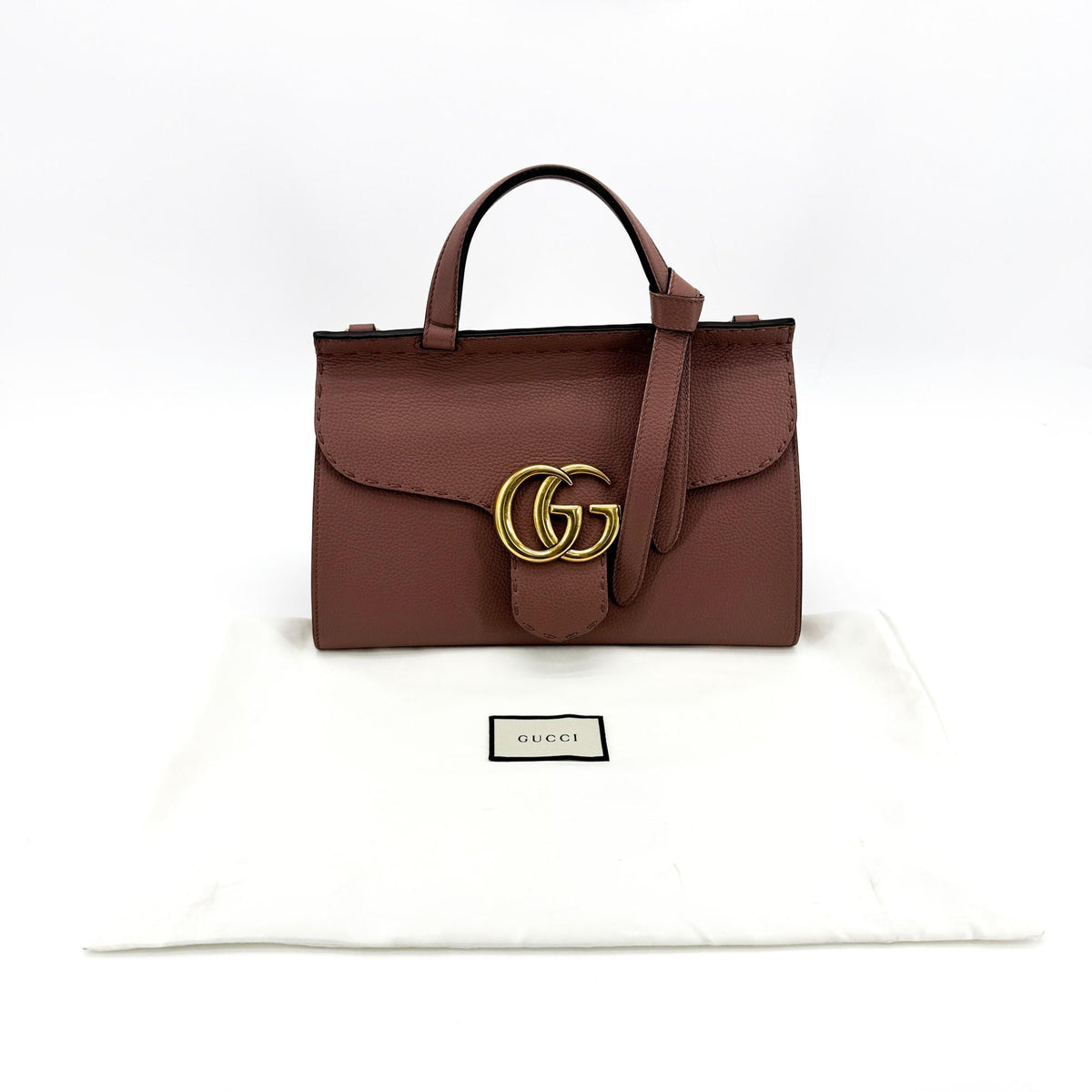 Gucci Gg Marmont Top Handle Leather Pink Leather Handbag (Pre-Owned)