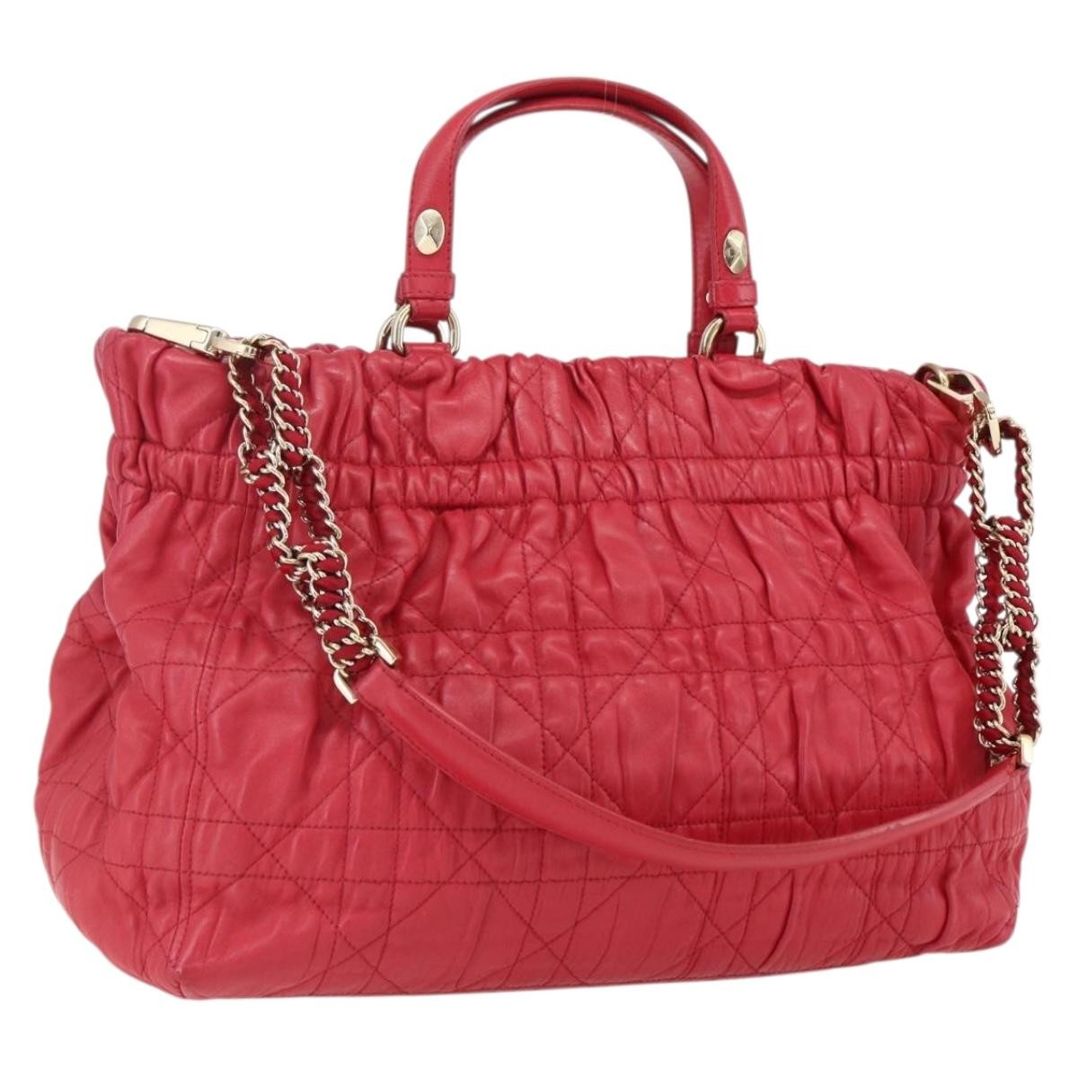 Christian Dior Delices Cannage Quilt Leather Red Leather Tote Bag Bag (Pre-Owned)