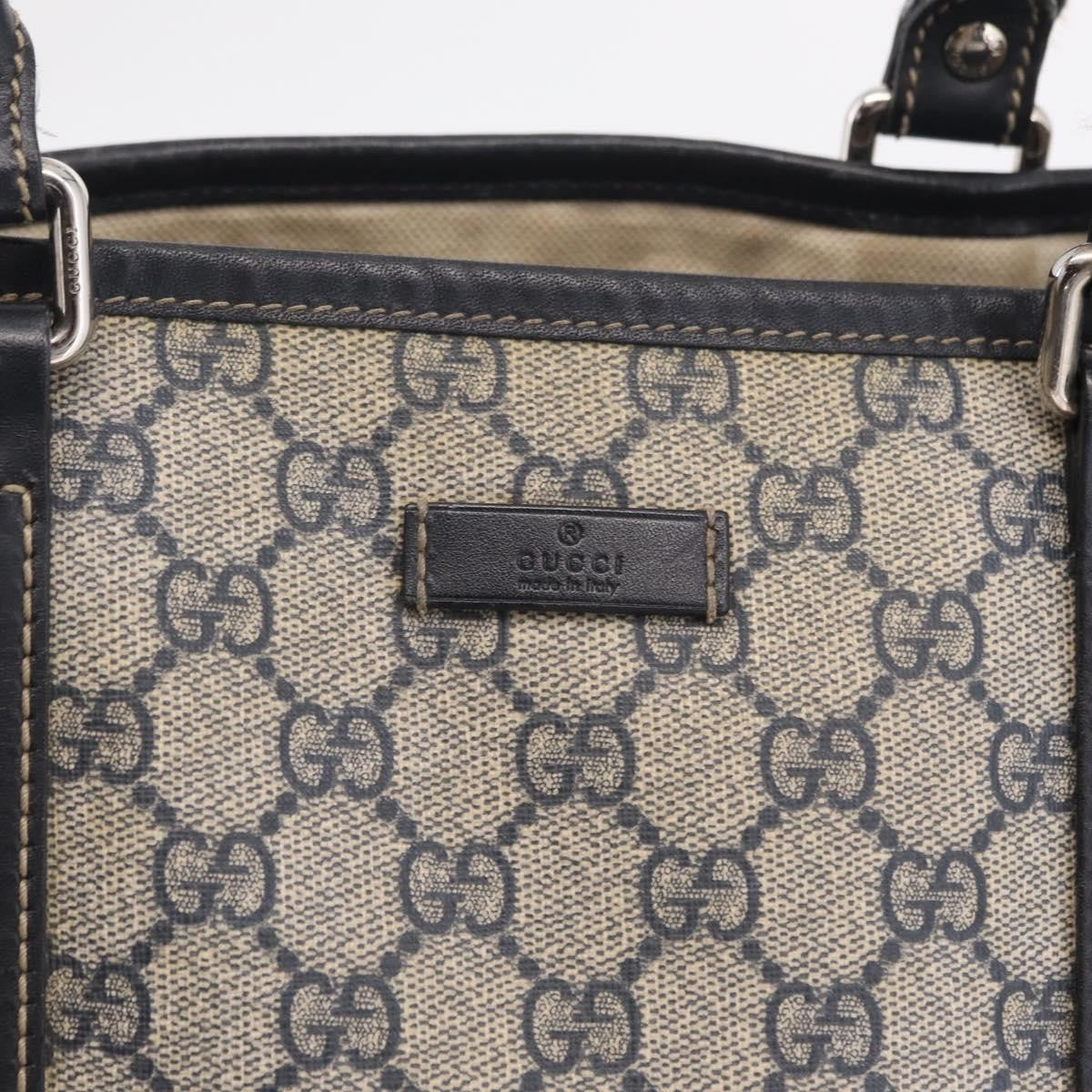 Gucci Open Tote Gg Canvas And Leather Navy Canvas Handbag (Pre-Owned)