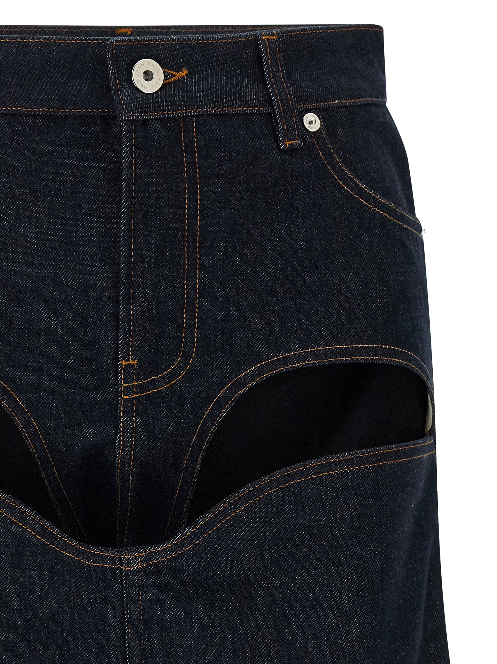 Jean Paul Gaultier Women's Denim Mini Skirt With Cuts And Turn Up Skirt
