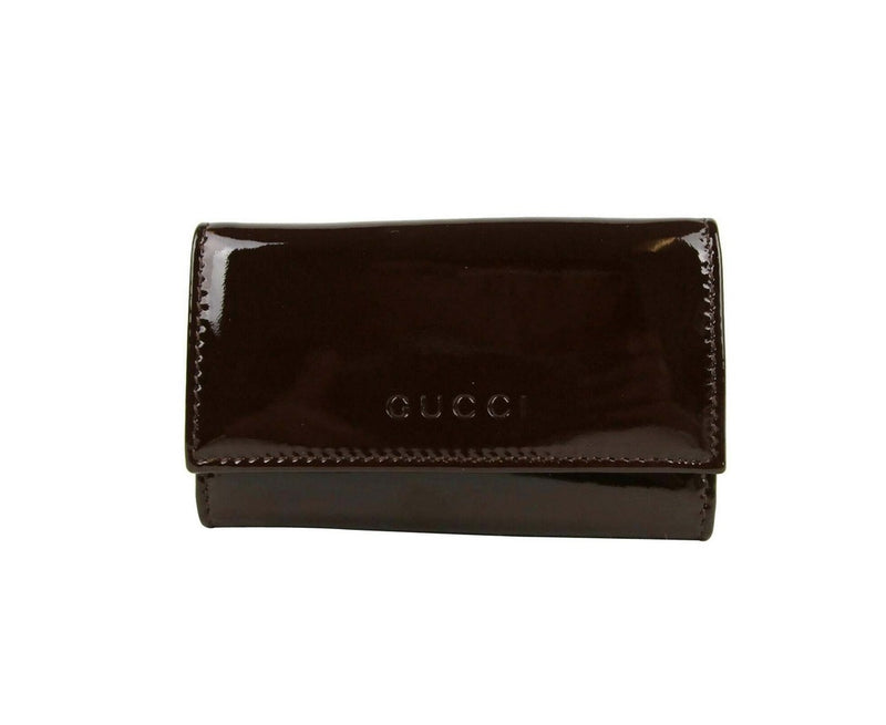 Gucci Men's Dark Brown Patent Leather Key Chain Holder With Box