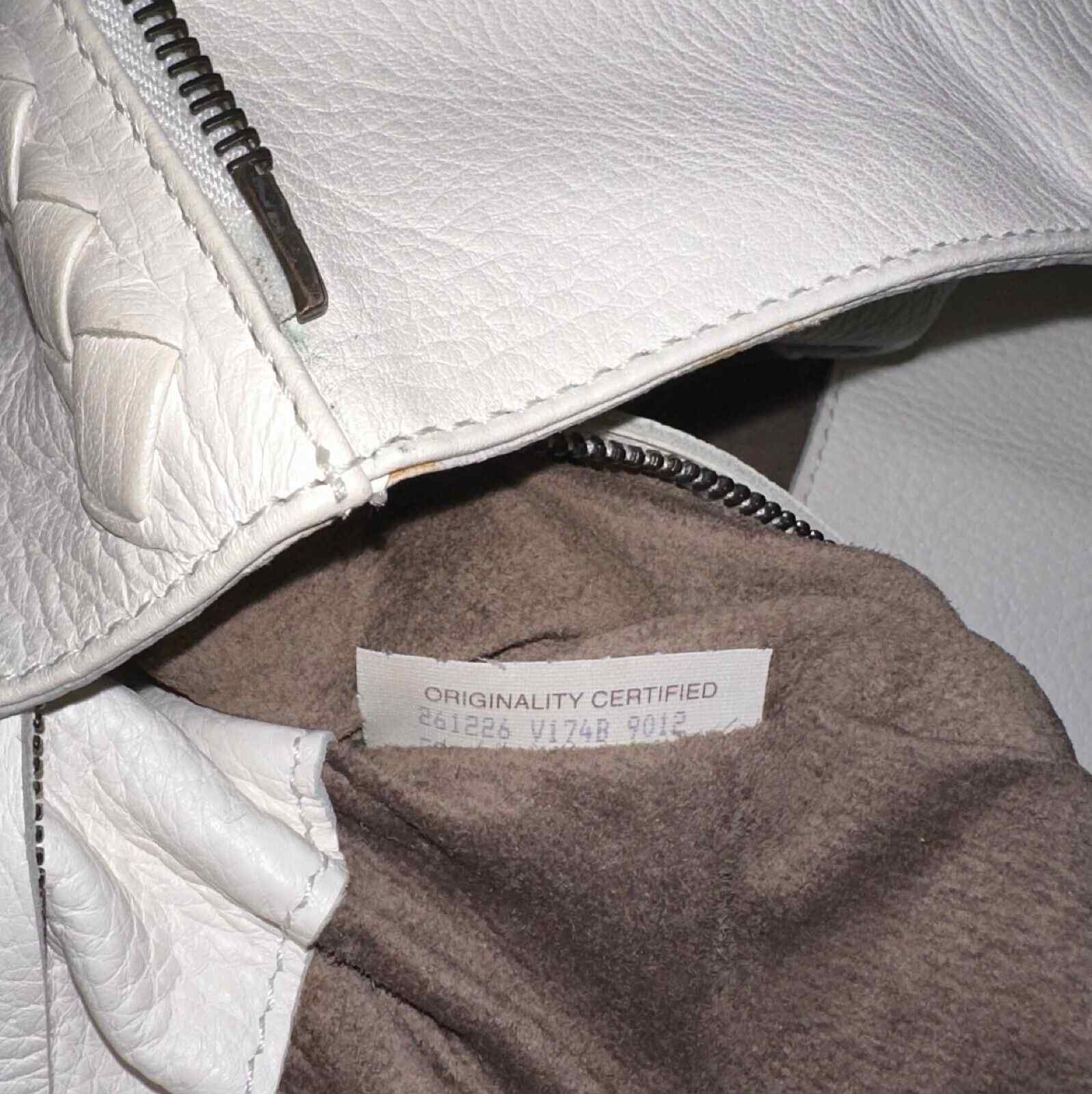 BOTTEGA VENETA Milk White Leather Zip Around Tote Bag Woven Detail