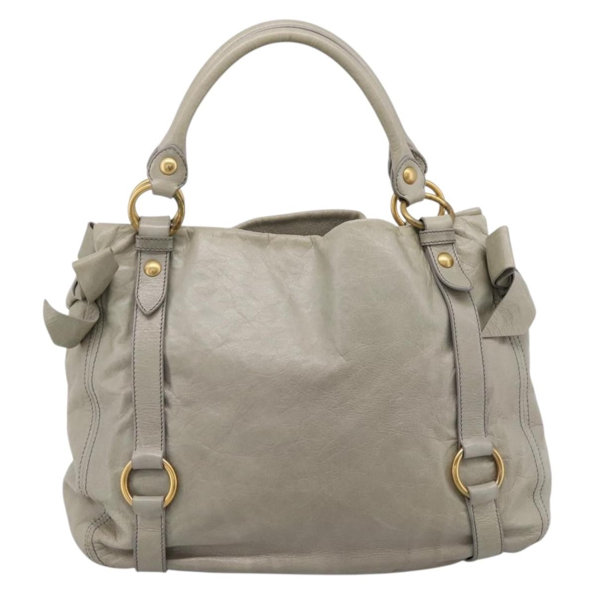 Miu Miu Bow Satchel Cervo Leather Gray Leather Handbag (Pre-Owned)