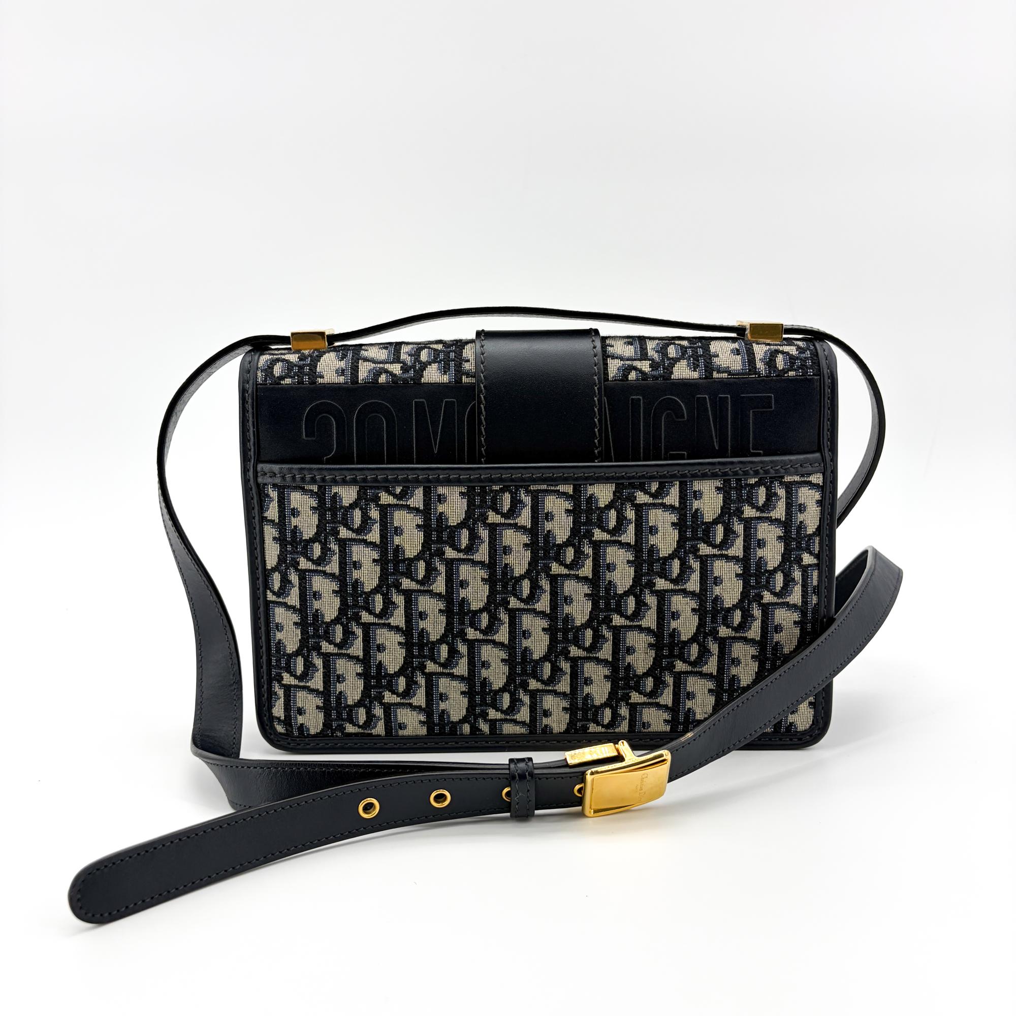 Christian Dior 30 Montaigne Flap Oblique Canvas Navy Canvas Handbag (Pre-Owned)