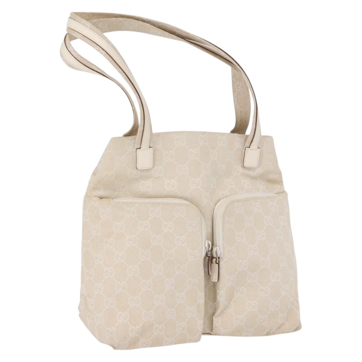 Gucci Double Pocket Tote Gg Canvas And Leather Ecru Canvas Handbag (Pre-Owned)