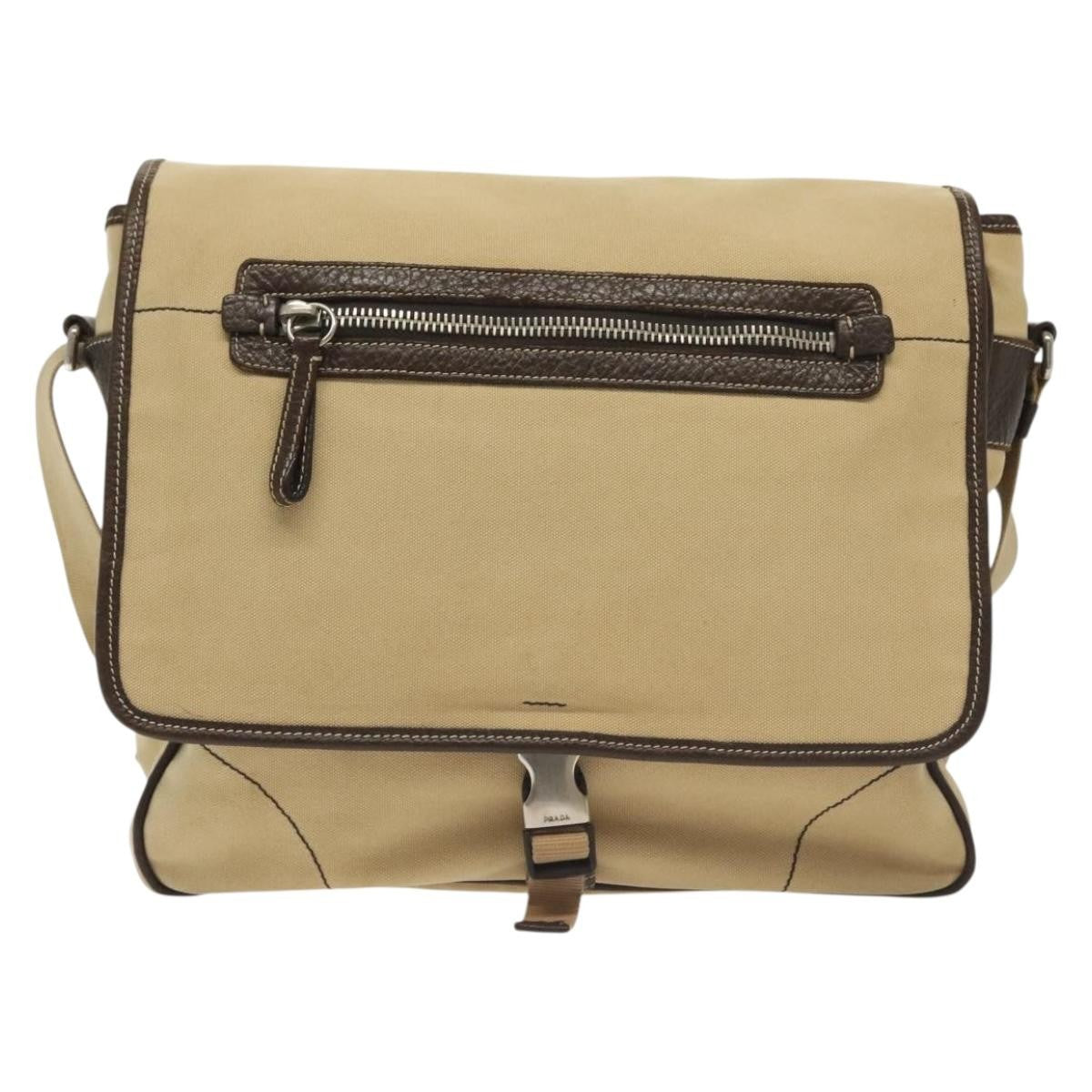 Prada Vintage Canvas Beige Canvas Shoulder Bag Bag (Pre-Owned)