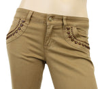 Gucci Women's Leather Laces Brown Cotton Elastane Capri Jeans Pants