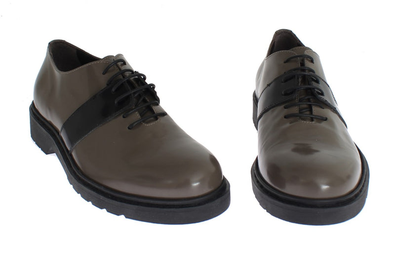 AI_ Elegant Gray Brown Leather Lace-up Women's Shoes