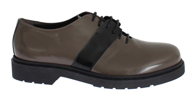 AI_ Elegant Gray Brown Leather Lace-up Women's Shoes