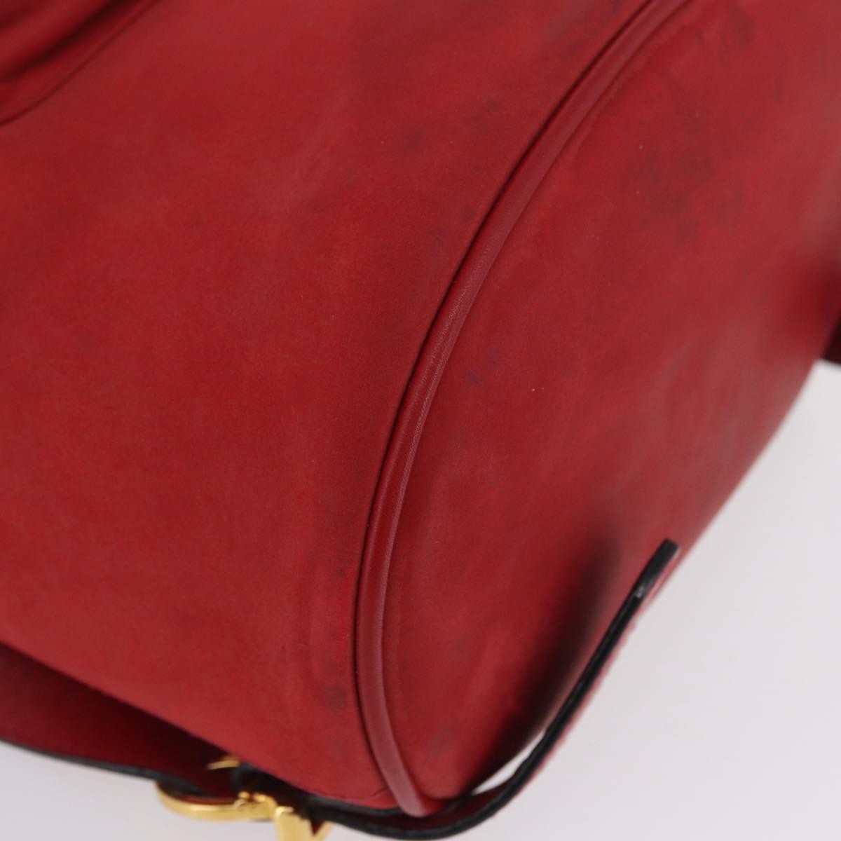 Salvatore Ferragamo Vara Flap Drawstring Leather And Suede Red Suede Backpack Bag (Pre-Owned)