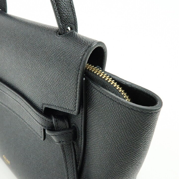 Celine Belt Textured Leather Black Leather Handbag (Pre-Owned)