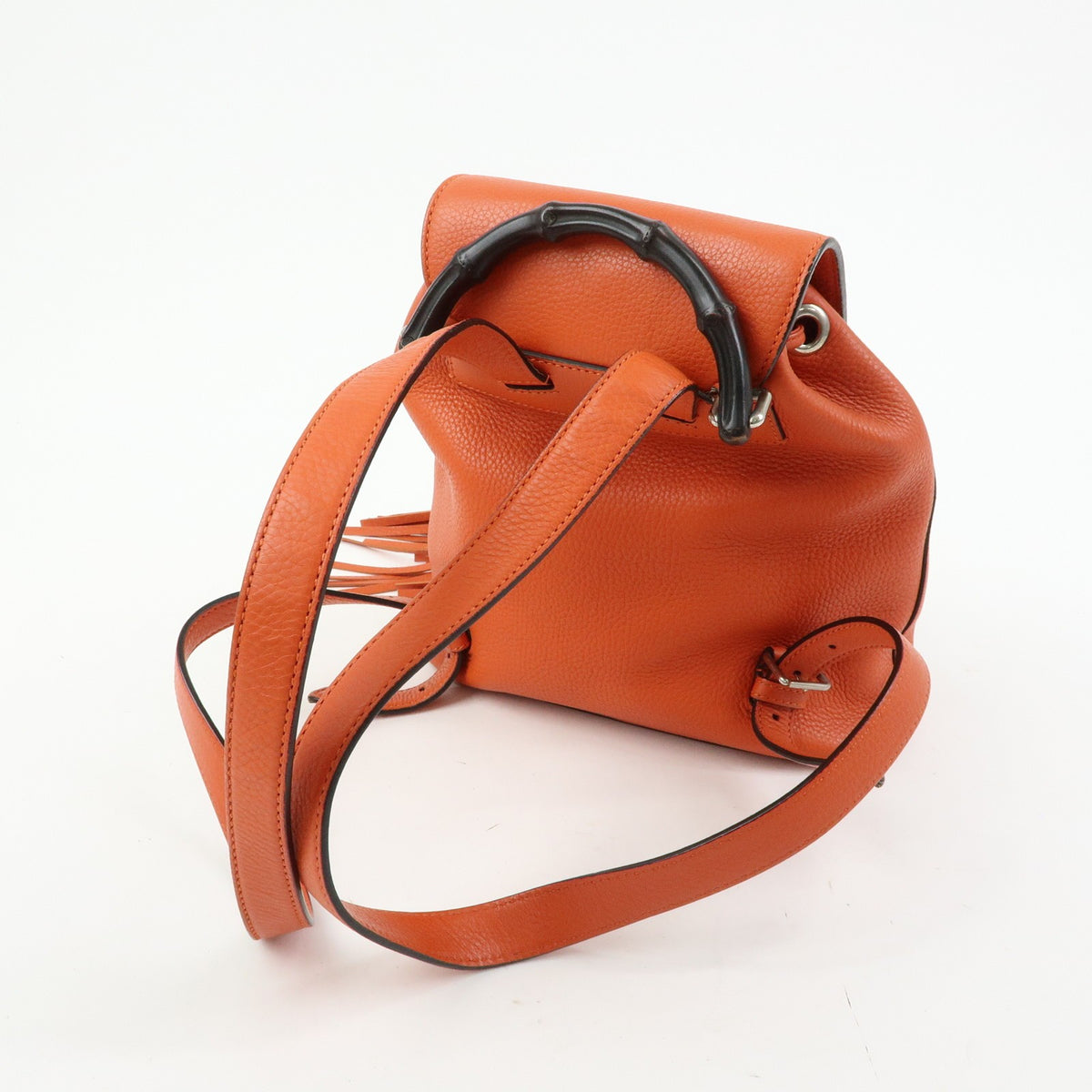 Gucci Bamboo Tassel Leather Orange Leather Backpack Bag (Pre-Owned)