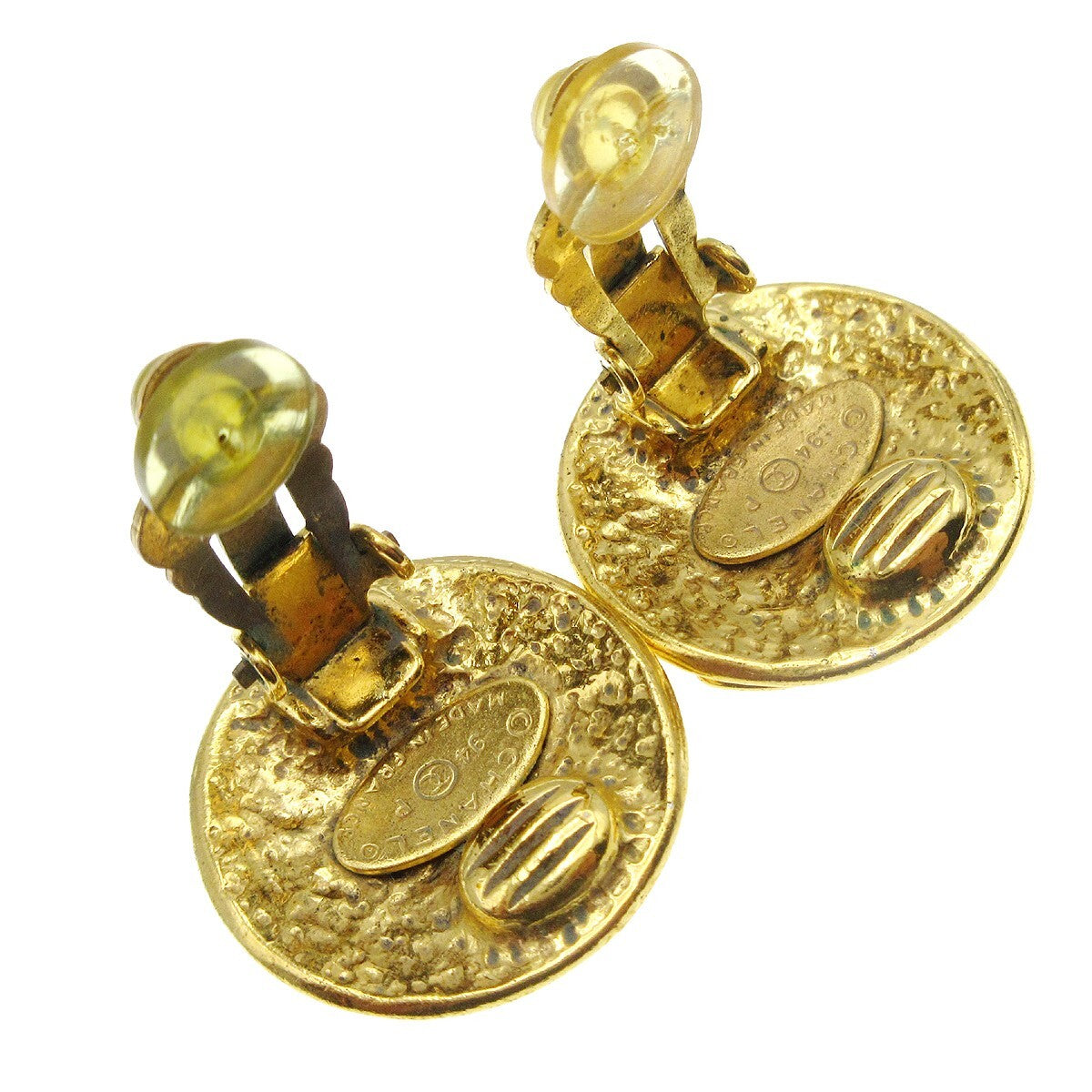 Chanel Cc Button Clip-On Metal Gold Gold_Plated Earrings Jewelry (Pre-Owned)