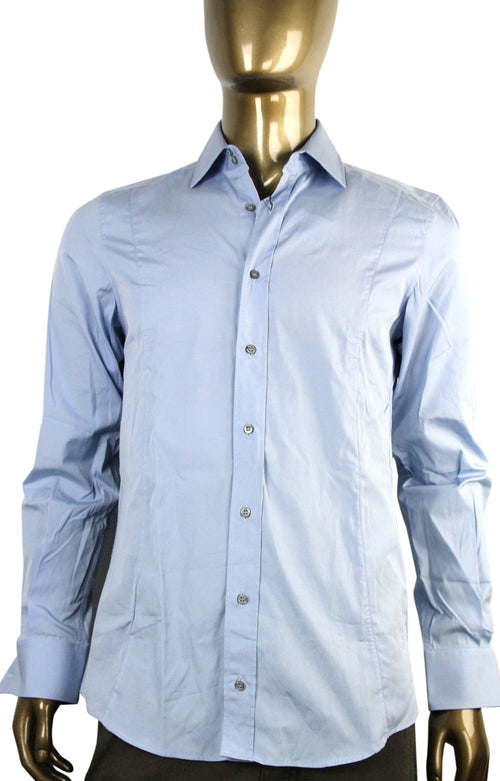 Gucci Men's Button-Down Blue Fitted Cotton Dress Shirt