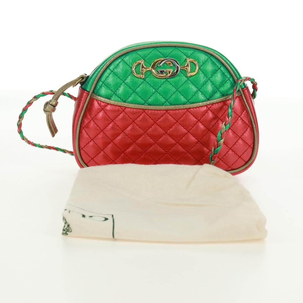 Gucci Trapuntata Camera Quilted Laminated Leather Red Leather Shoulder Bag Bag (Pre-Owned)