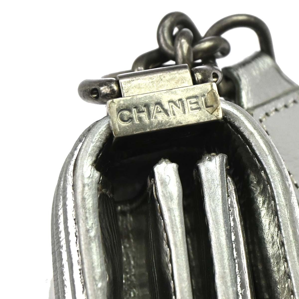 Chanel North South Boy Flap Quilted Metallic Calfskin Metallic Patent_Leather Shoulder Bag Bag (Pre-Owned)