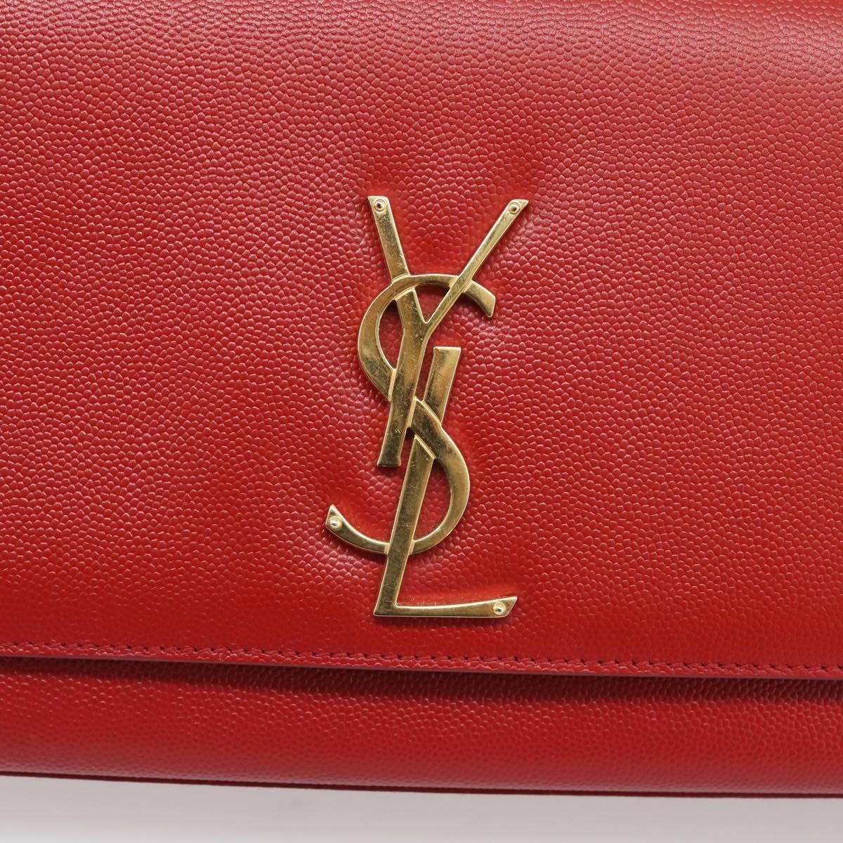 Saint Laurent Classic Monogram Flap Chain Leather Red Leather Crossbody Bag Bag (Pre-Owned)