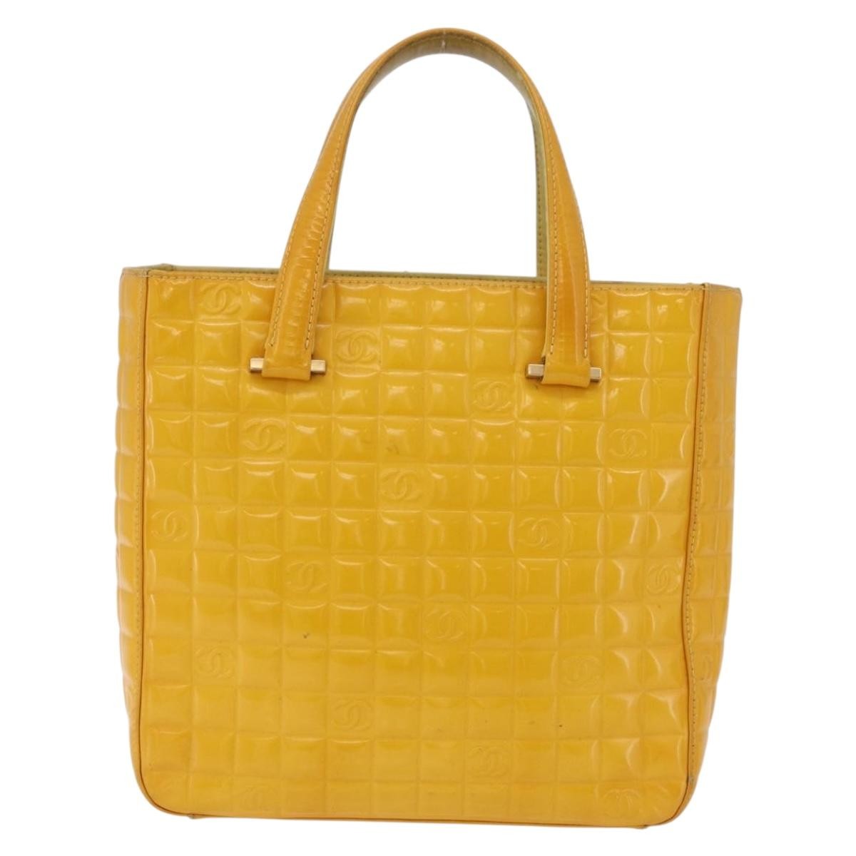 Chanel Chocolate Bar Cc Quilted Patent Yellow Patent_Leather Tote Bag Bag (Pre-Owned)
