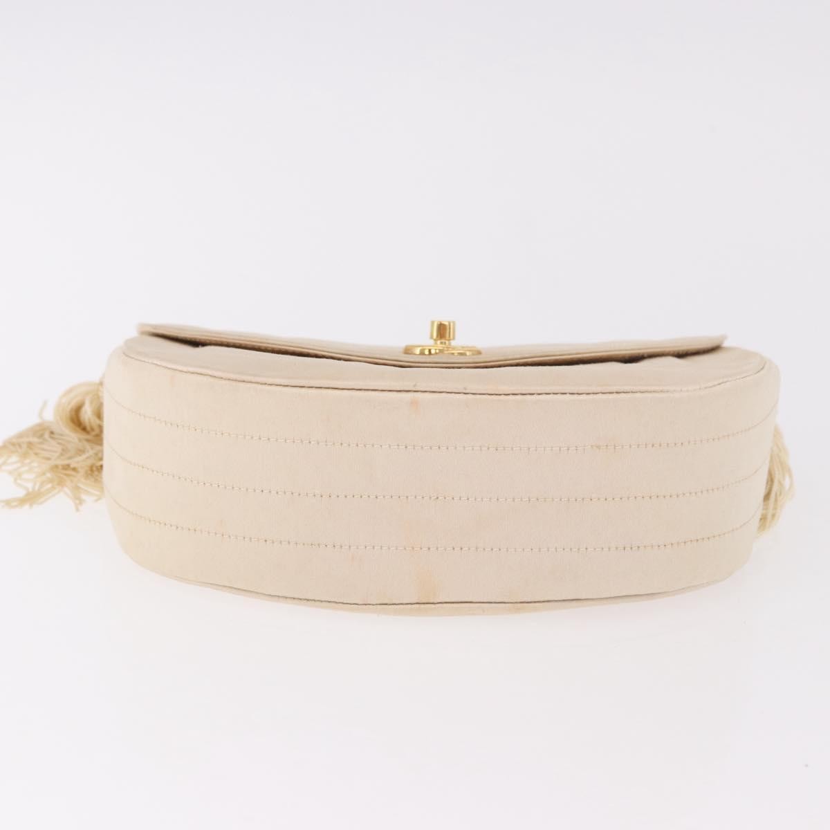 Chanel Vintage Round Flap Satin Beige Satin Shoulder Bag Bag (Pre-Owned)