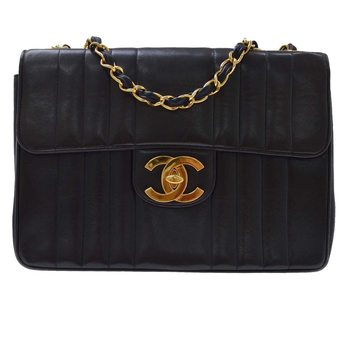 Chanel Vintage Mademoiselle Flap Lambskin Black Leather Handbag (Pre-Owned)