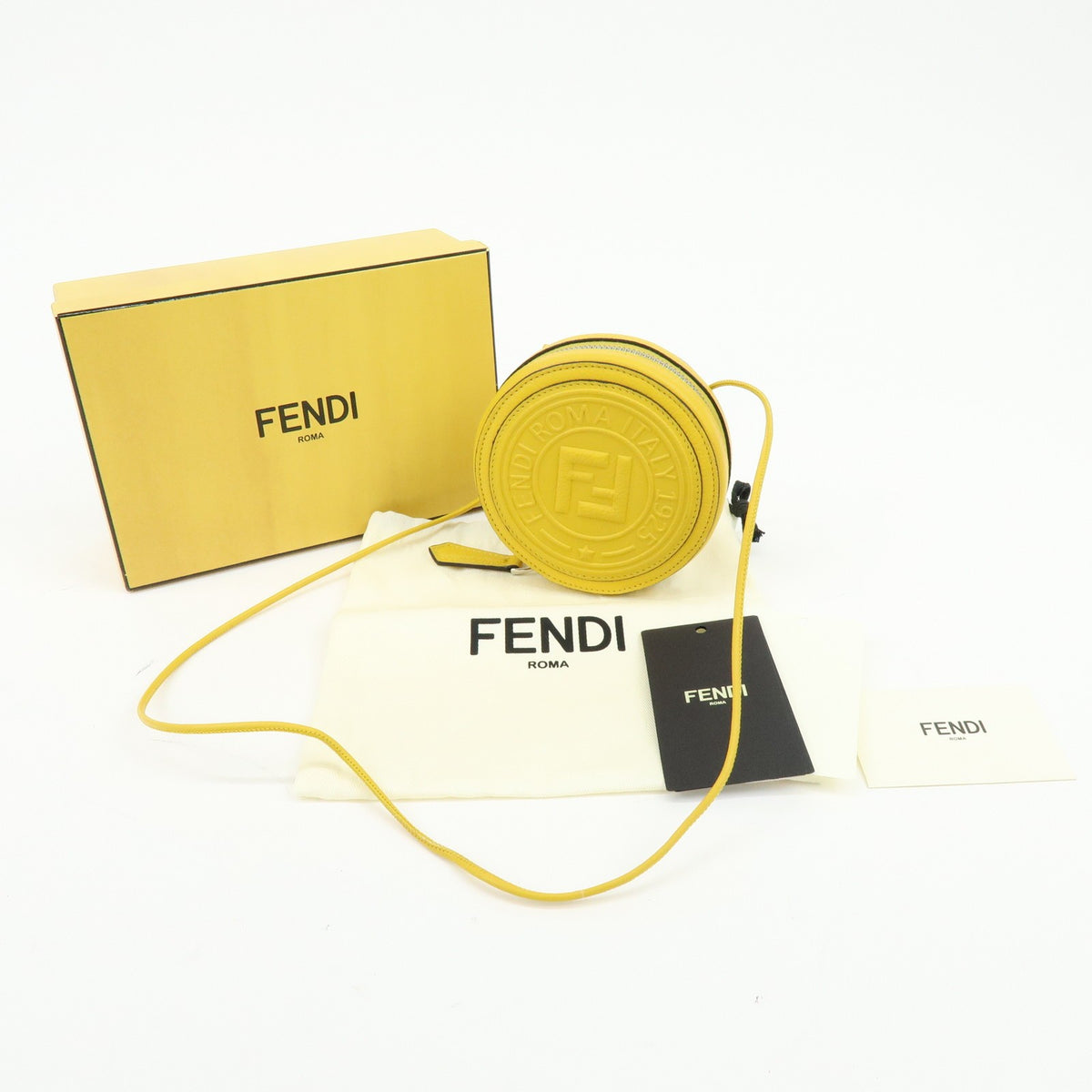 Fendi Vintage Ff Round Embossed Leather Yellow Leather Crossbody Bag Bag (Pre-Owned)