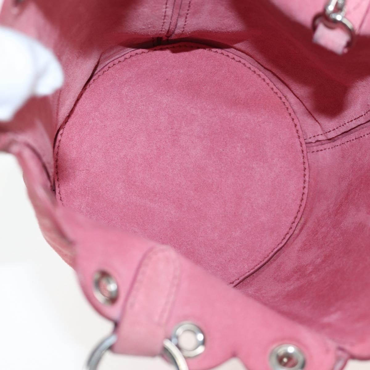Miu Miu Convertible Bucket Leather With Applique Pink Suede Handbag (Pre-Owned)
