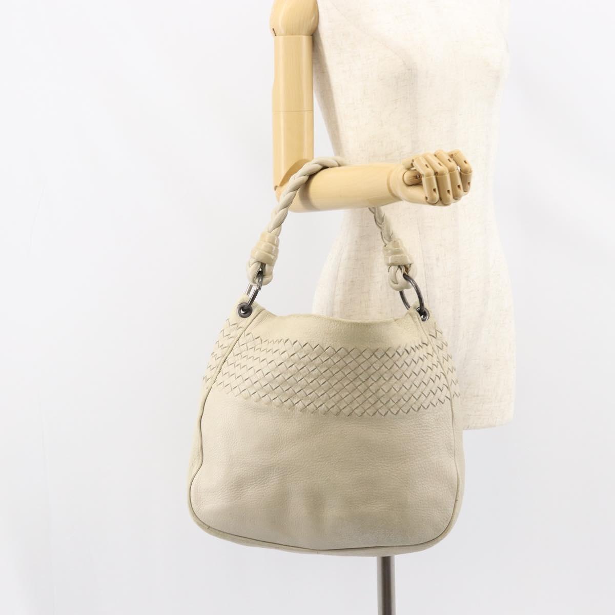 Bottega Veneta Braided Handle Hobo Embroidered Leather With Intrecciato Detail Beige Leather Shoulder Bag Bag (Pre-Owned)