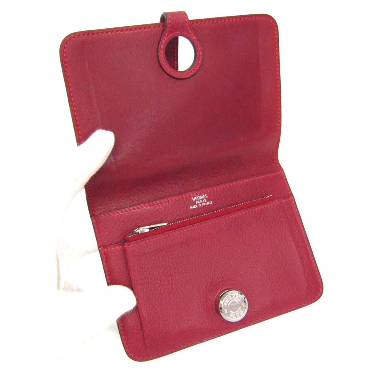 Hermes Dogon Compact Leather Red Leather Wallets Accessory (Pre-Owned)