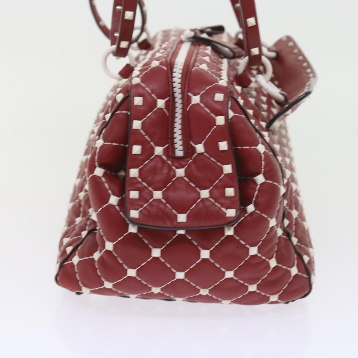Valentino Garavani Free Rockstud Spike Duffle Quilted Leather Red Leather Shoulder Bag Bag (Pre-Owned)