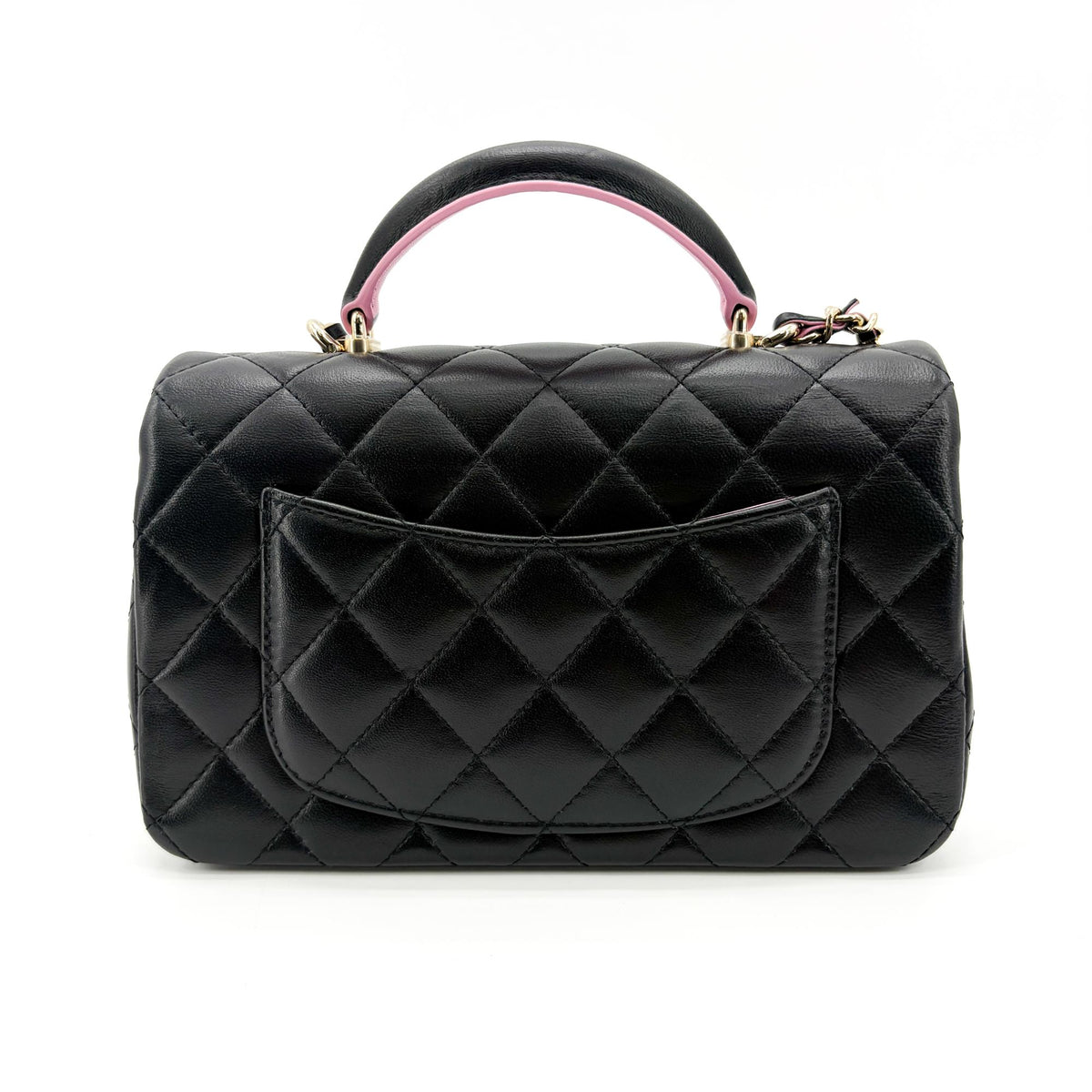 Chanel Classic Single Flap Top Handle Quilted Iridescent Lambskin Black Leather Handbag (Pre-Owned)