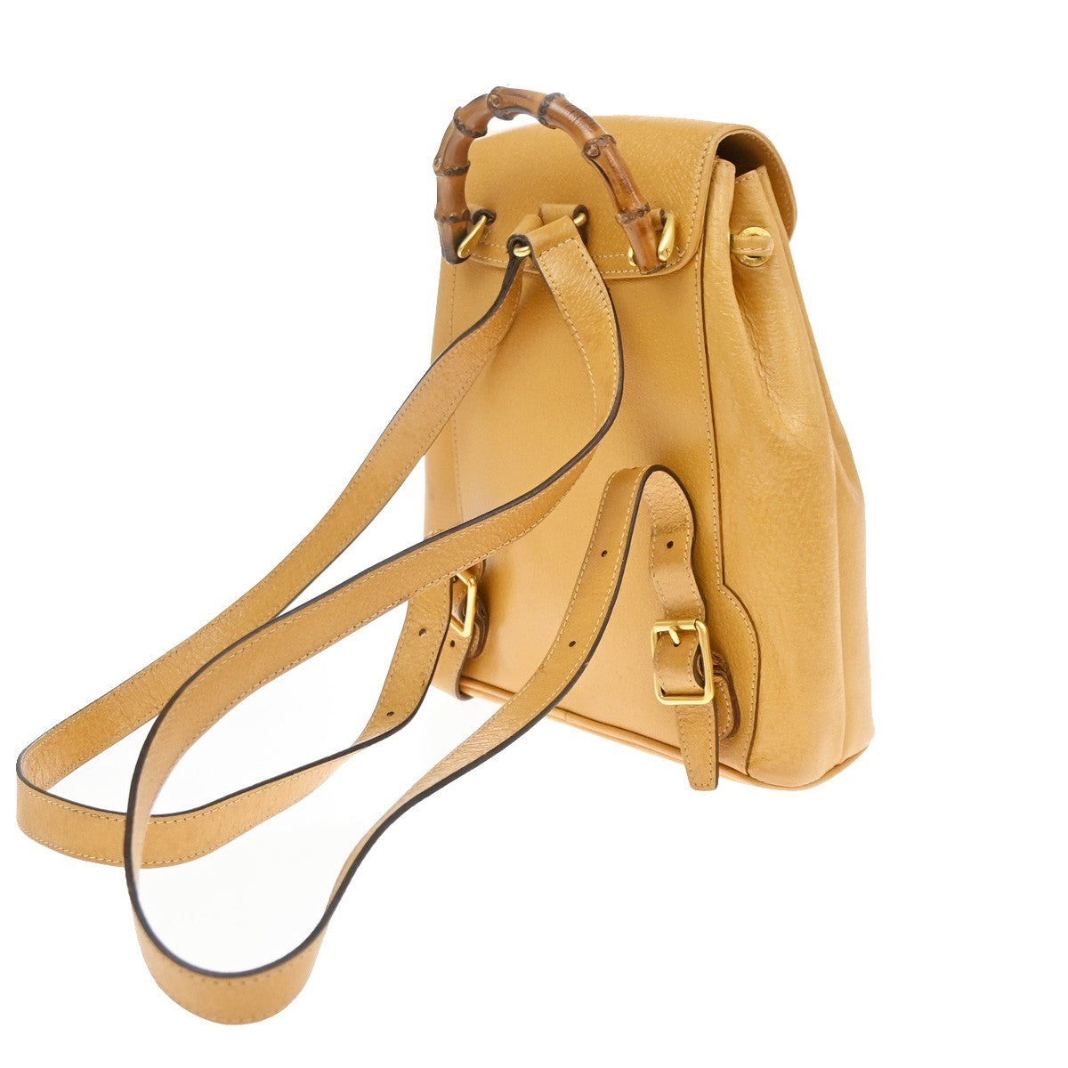 Gucci Vintage Bamboo Leather Yellow Leather Backpack Bag (Pre-Owned)