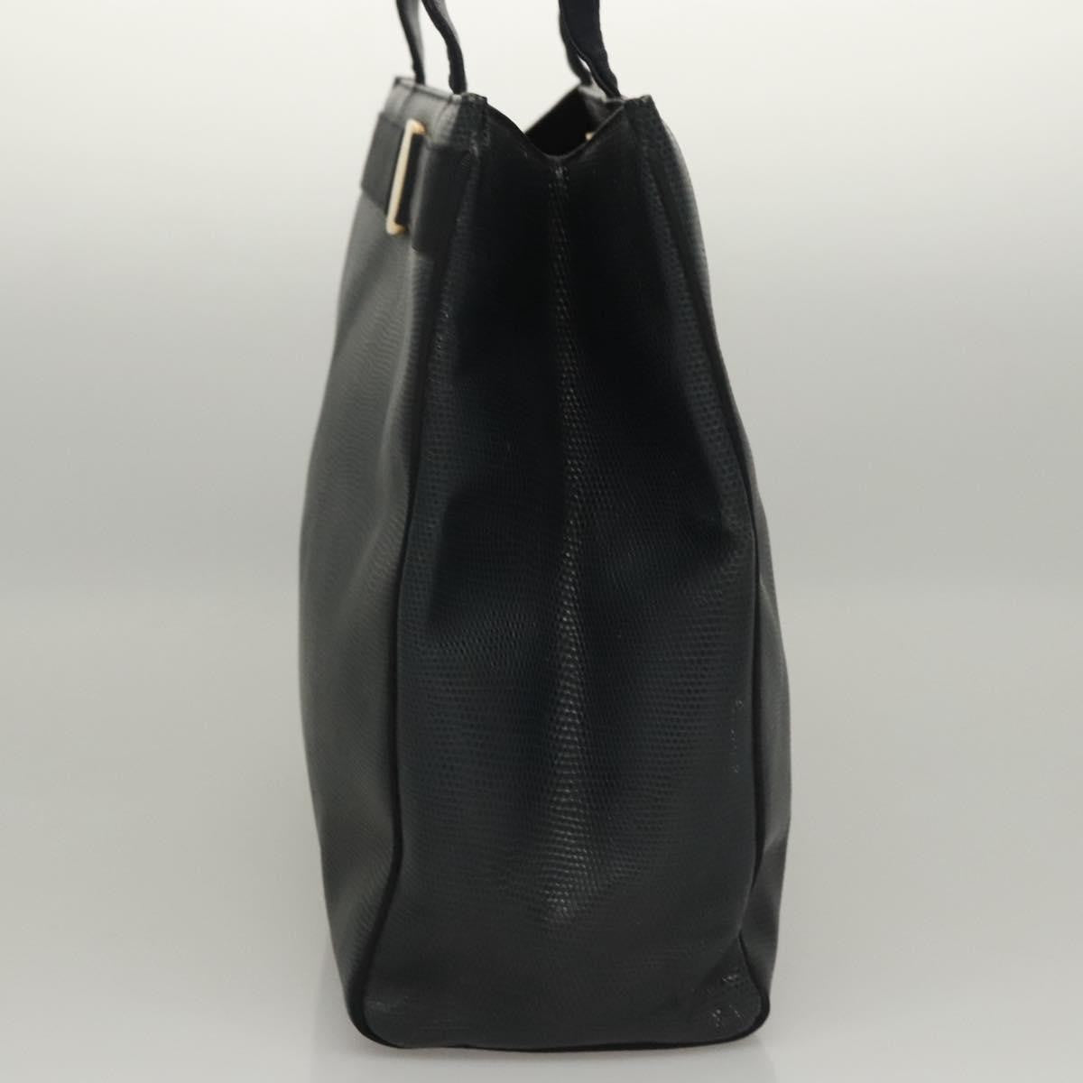 Salvatore Ferragamo Vintage Vara Bow Tote Lizard Embossed Leather Navy Leather Tote Bag Bag (Pre-Owned)