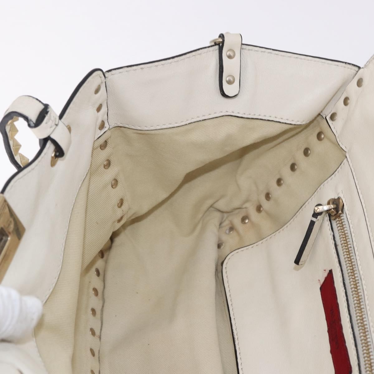 Valentino Garavani Rockstud Tote Soft Leather White Leather Tote Bag Bag (Pre-Owned)