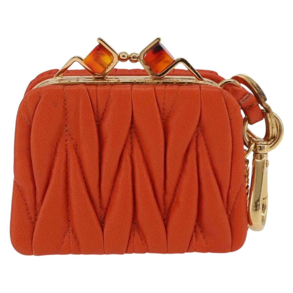 Miu Miu Sword Wallet Charm Leather Matelasse Orange Leather Crossbody Bag Bag (Pre-Owned)