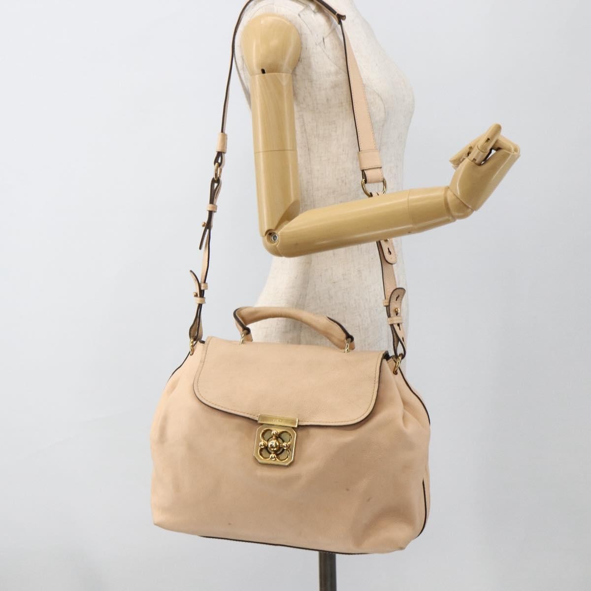 Chloe Elsie Convertible Satchel Leather Beige Leather Handbag (Pre-Owned)