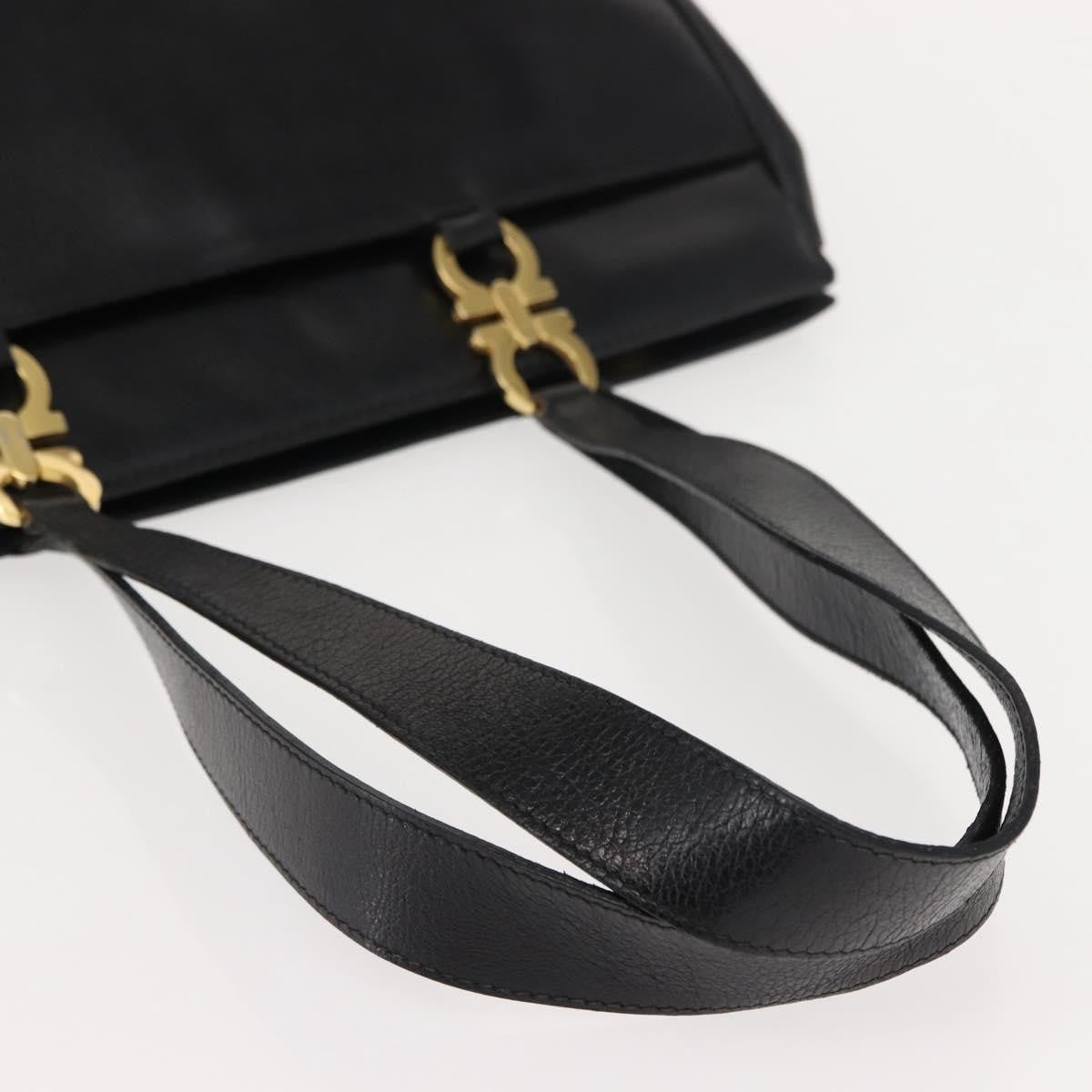 Salvatore Ferragamo Gancini Tote Leather Black Leather Tote Bag Bag (Pre-Owned)