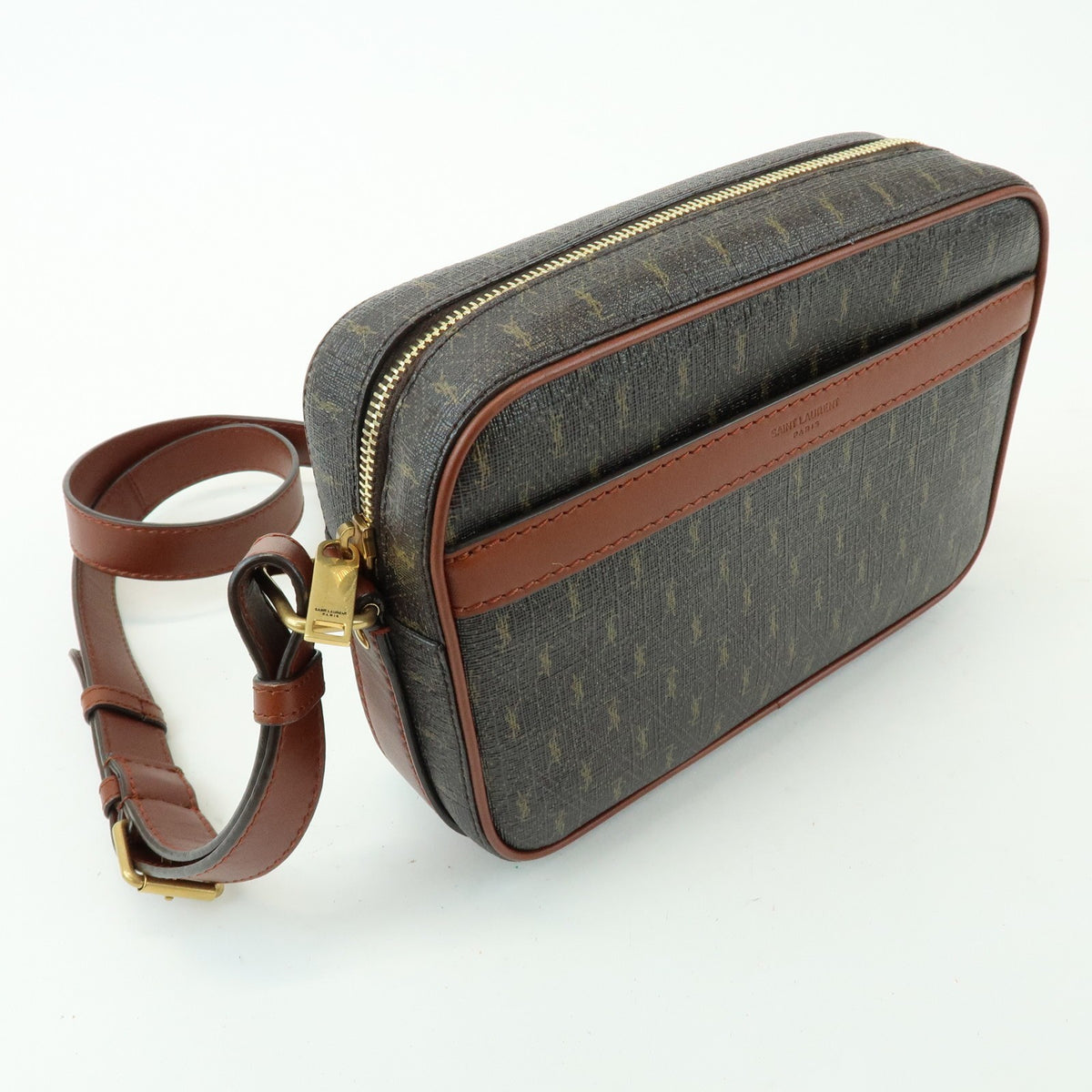 Saint Laurent Le Monogramme Camera Monogram All Over Coated Canvas And Leather Brown Canvas Handbag (Pre-Owned)