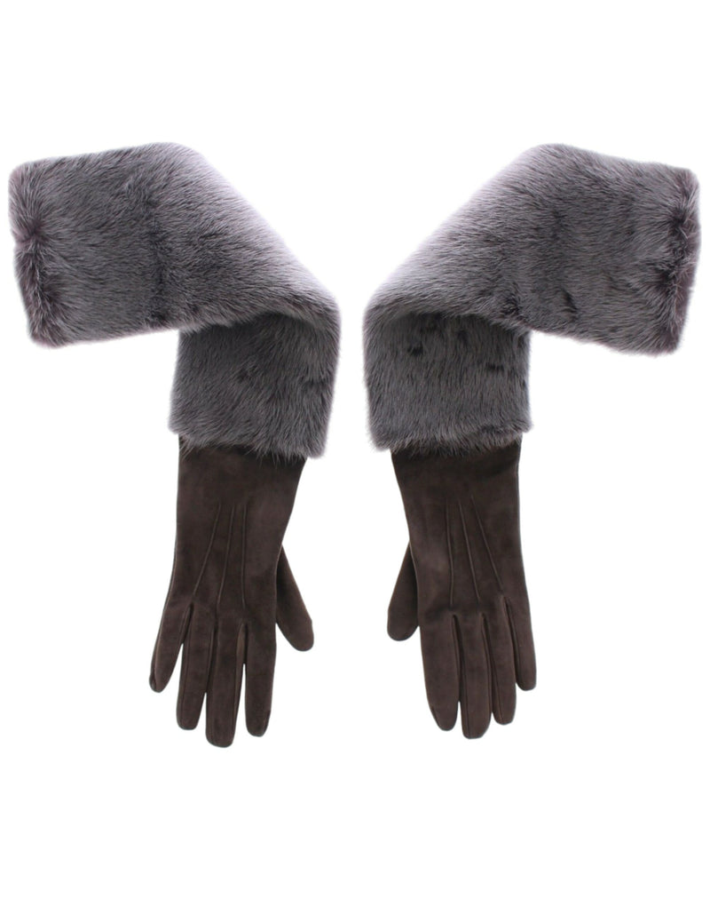 Dolce & Gabbana Elegant Gray Mink Fur Leather Elbow Women's Gloves