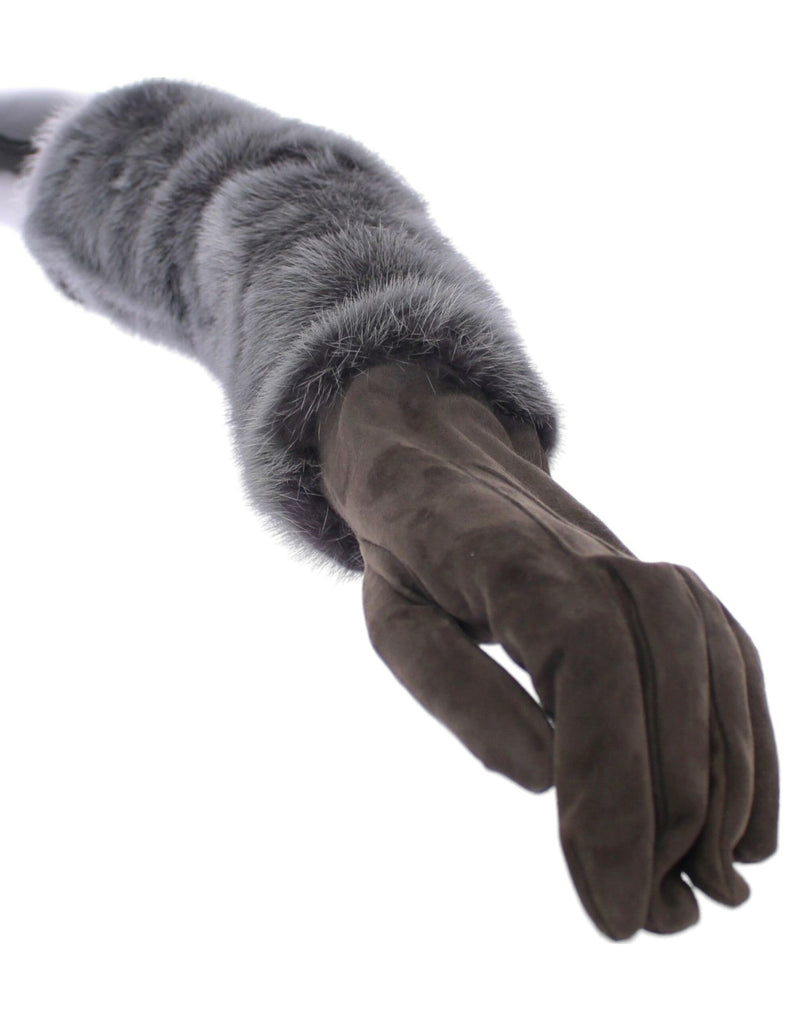 Dolce & Gabbana Gray Mink Fur Lambskin Suede Leather Women's Gloves