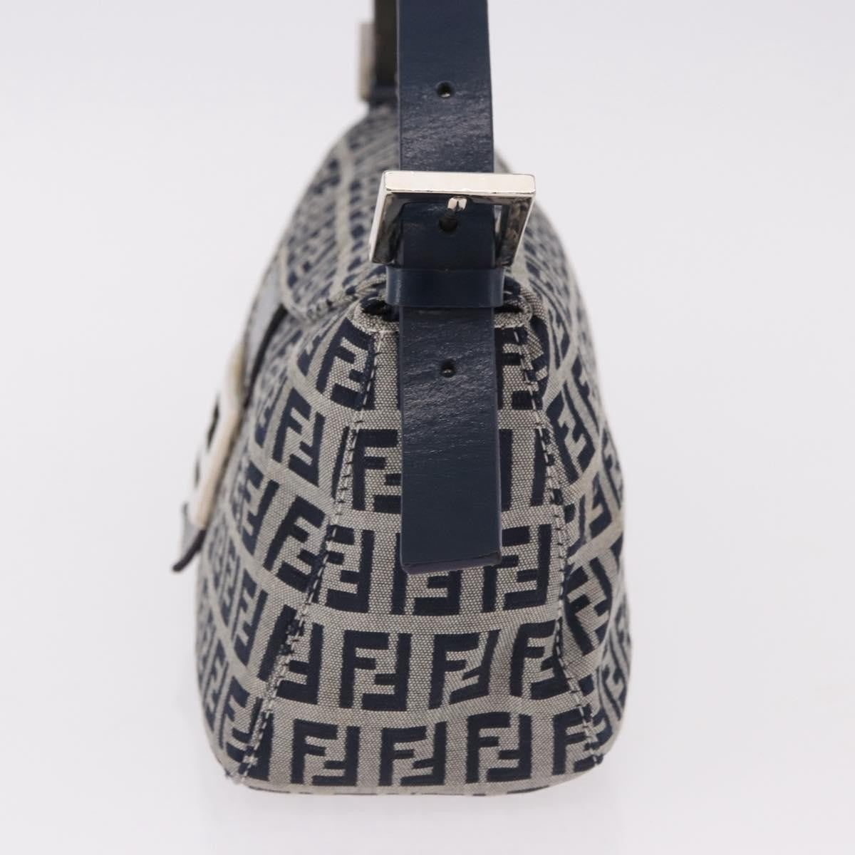 Fendi Baguette Zucchino Canvas Navy Canvas Handbag (Pre-Owned)