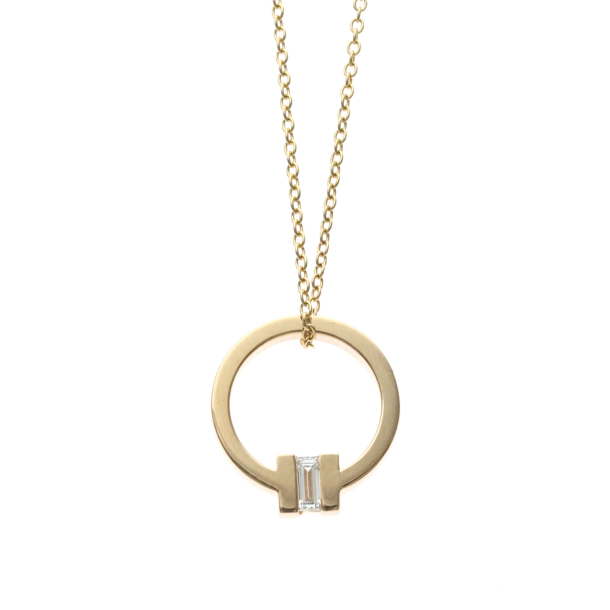 Tiffany & Co. T Circle Pendant 18K Rose Gold With Diamond Gold Pink_Gold Necklace Jewelry (Pre-Owned)