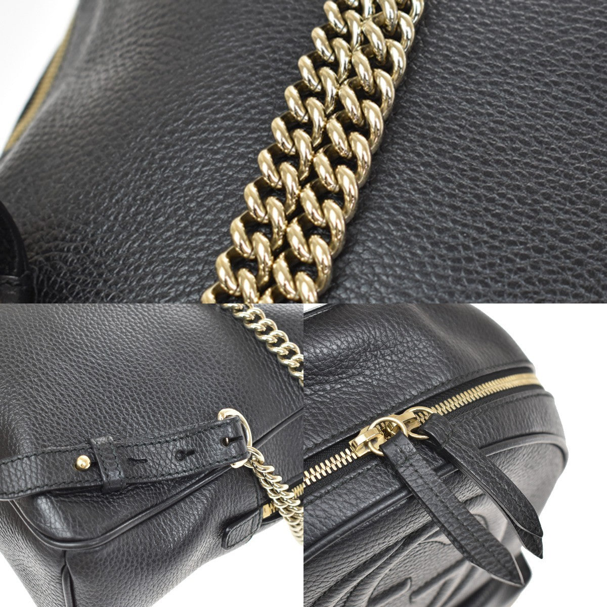 Gucci Soho Chain Leather Black Leather Backpack Bag (Pre-Owned)