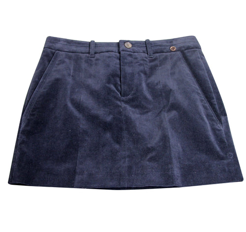 Gucci Women's Interlocking G Blue Cotton Modal Elastane Velveteen Skirt with 2 Pocket 273045 (38)