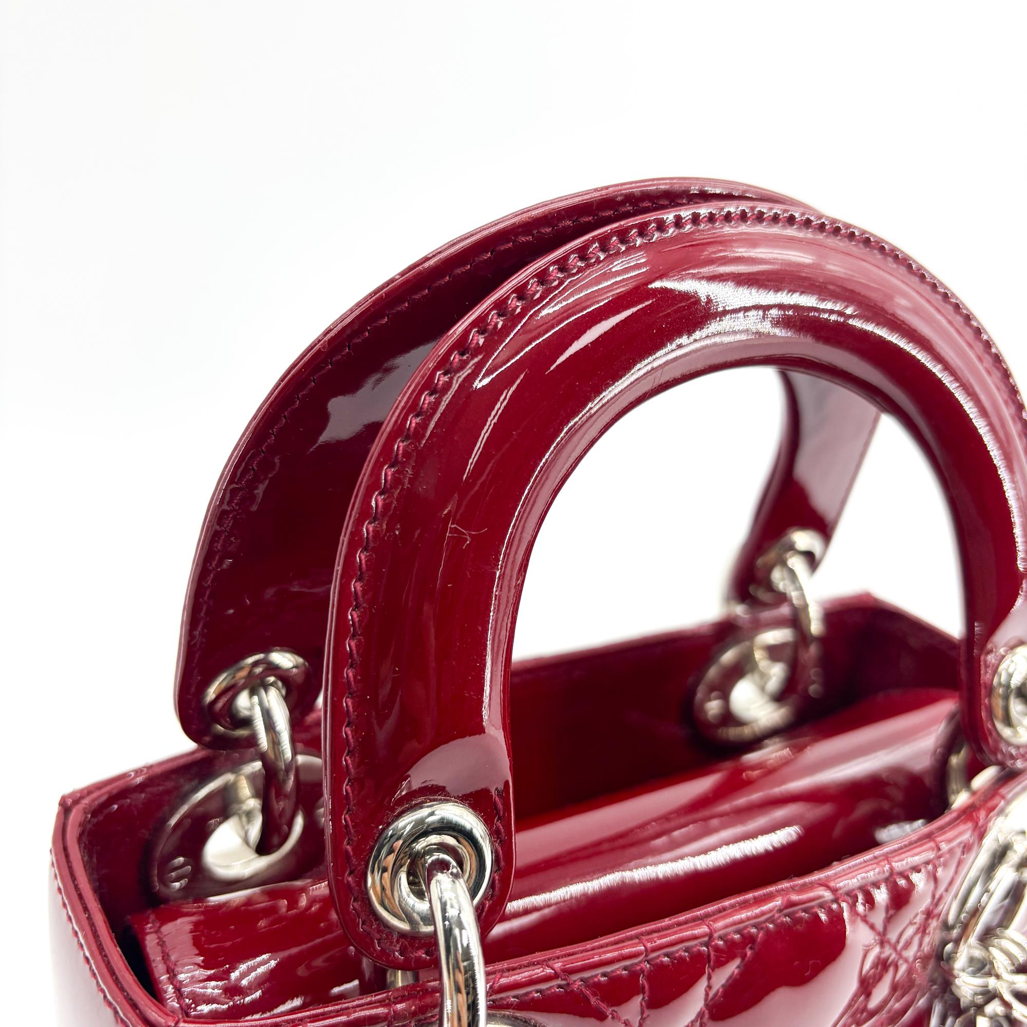 Christian Dior Lady Dior Patent Red Patent_Leather Handbag (Pre-Owned)